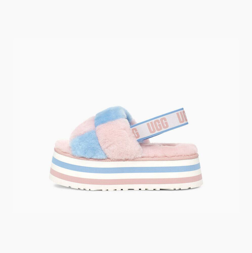 UGG Disco Checker Plattformstofflor Dam Rosa Blå | S6JCK76J