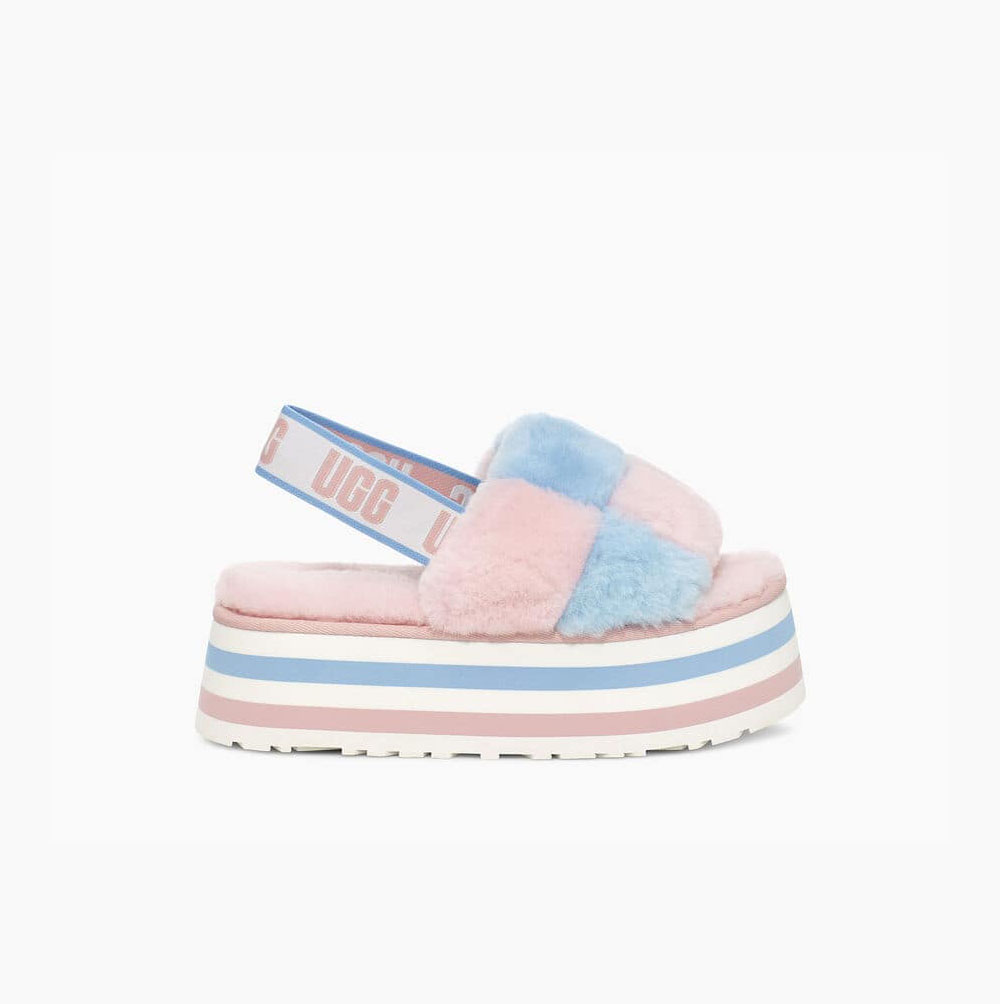 UGG Disco Checker Plattformstofflor Dam Rosa Blå | S6JCK76J