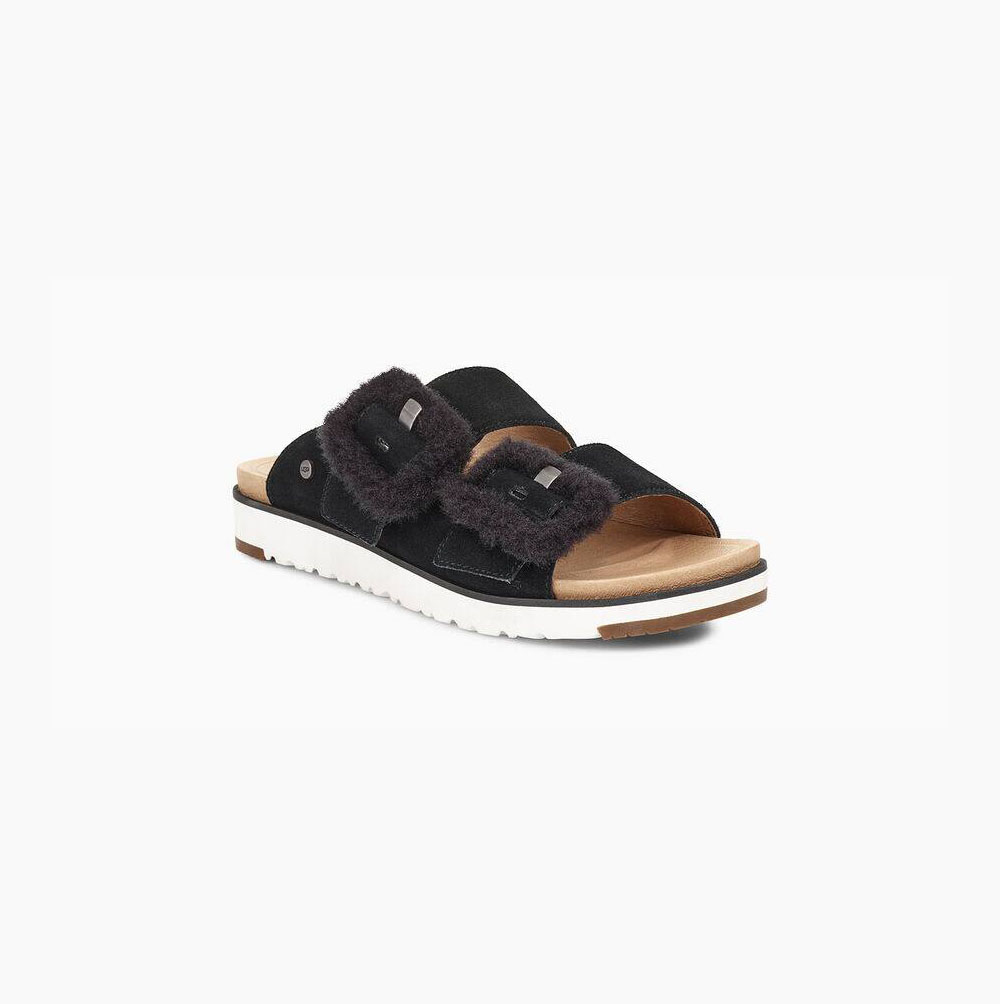 UGG Fluff Indio Sandaler Dam Svarta | 85WYPVPT