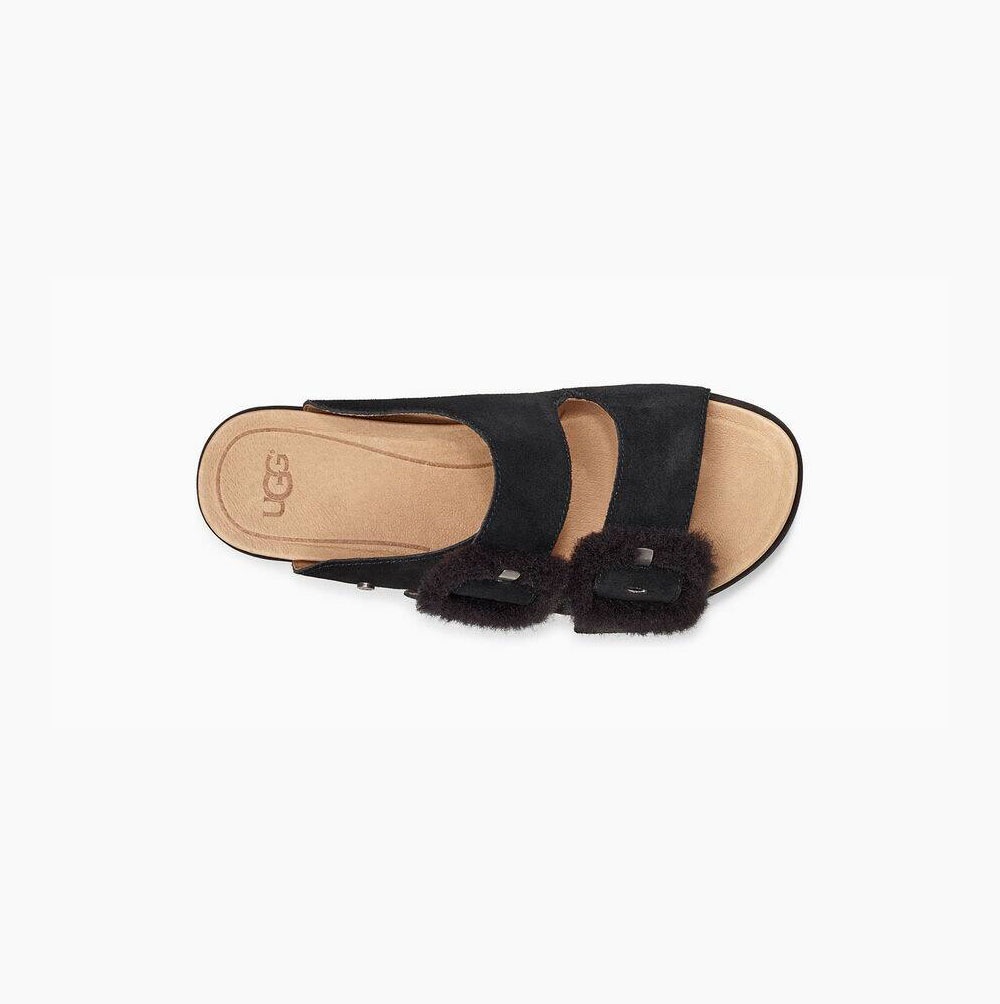 UGG Fluff Indio Sandaler Dam Svarta | 85WYPVPT