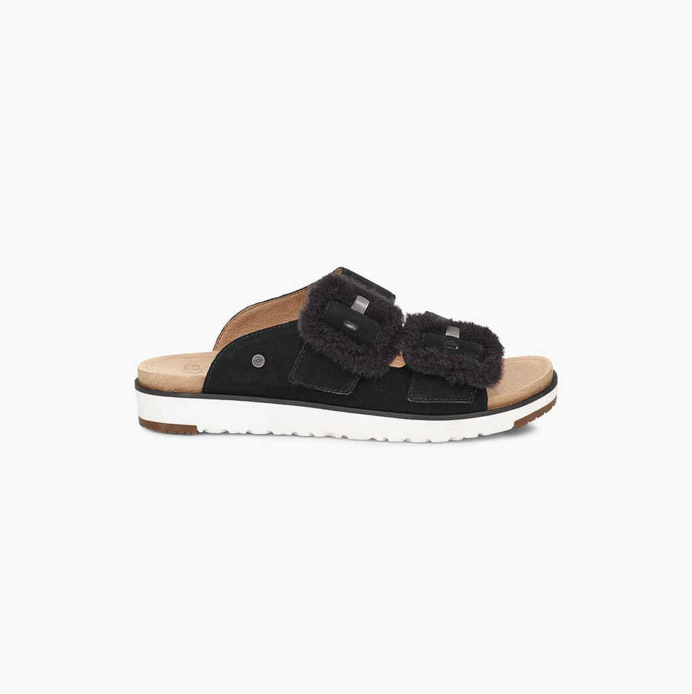 UGG Fluff Indio Sandaler Dam Svarta | 85WYPVPT
