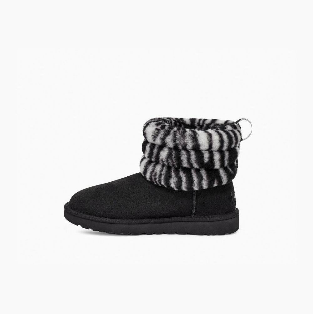 UGG Fluff Mini Zebra Quilted Boots Dam Svarta Vita | QOGJIPRJ