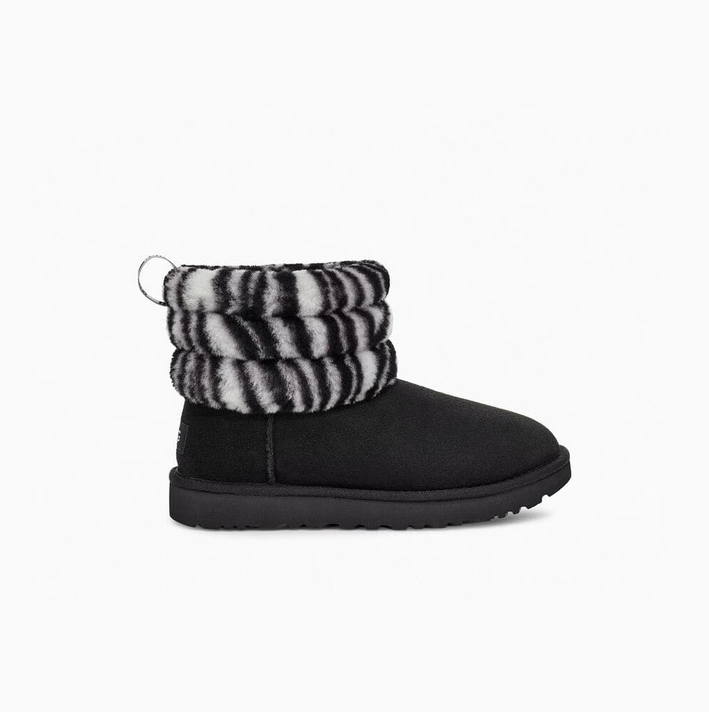 UGG Fluff Mini Zebra Quilted Boots Dam Svarta Vita | QOGJIPRJ