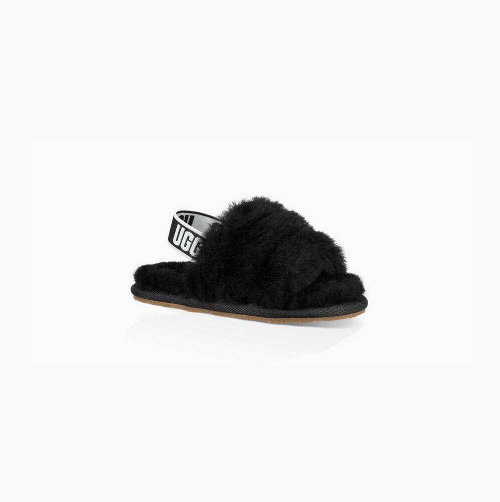 UGG Fluff Yeah Badtofflor Sandaler Barn Svarta | 4YED04RA
