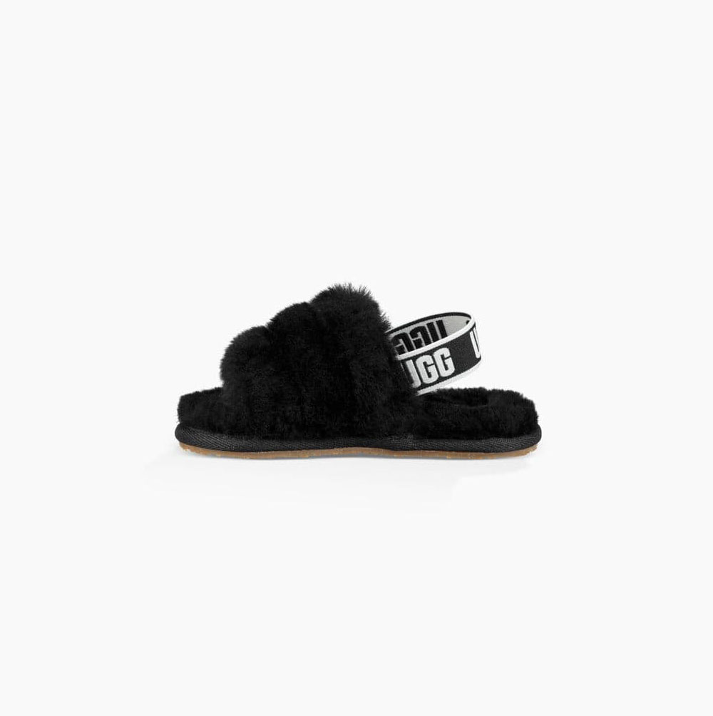 UGG Fluff Yeah Badtofflor Sandaler Barn Svarta | 4YED04RA