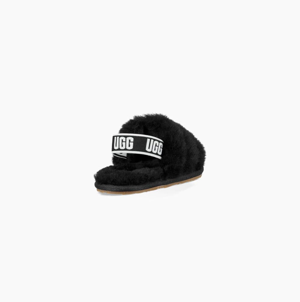 UGG Fluff Yeah Badtofflor Sandaler Barn Svarta | 4YED04RA