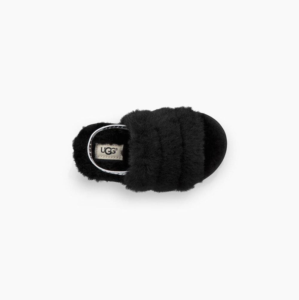 UGG Fluff Yeah Badtofflor Sandaler Barn Svarta | 4YED04RA