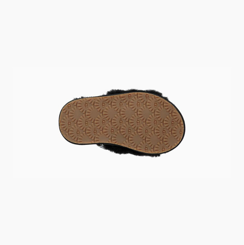 UGG Fluff Yeah Badtofflor Sandaler Barn Svarta | 4YED04RA