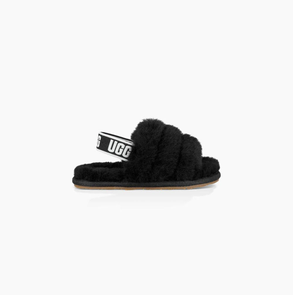 UGG Fluff Yeah Badtofflor Sandaler Barn Svarta | 4YED04RA