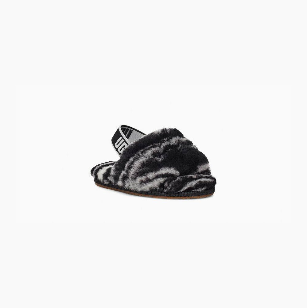UGG Fluff Yeah Badtofflor Zebra Sandaler Barn Svarta Vita | H6217MUG