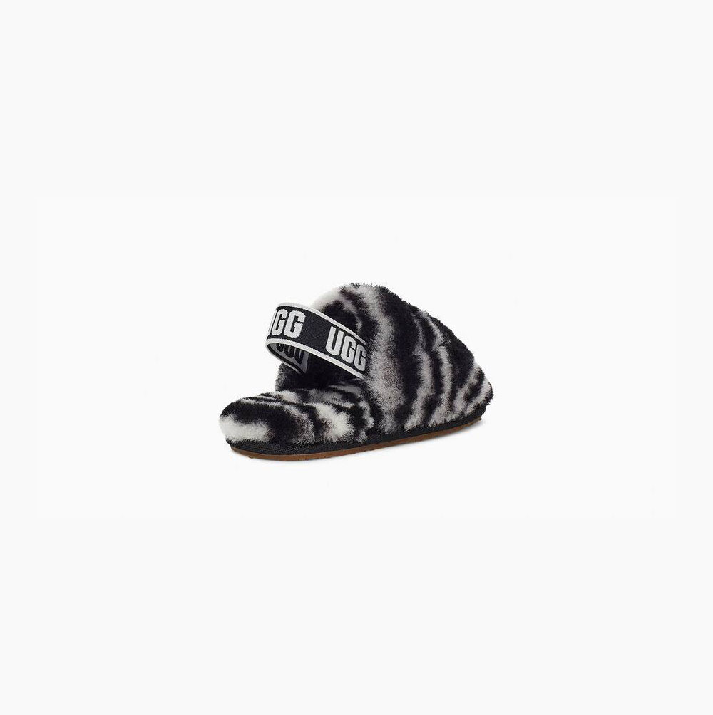 UGG Fluff Yeah Badtofflor Zebra Sandaler Barn Svarta Vita | H6217MUG