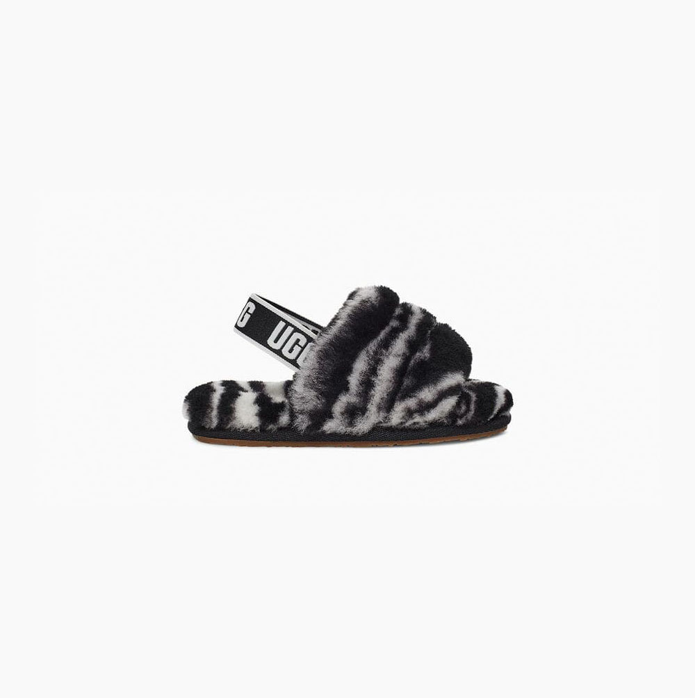 UGG Fluff Yeah Badtofflor Zebra Sandaler Barn Svarta Vita | H6217MUG