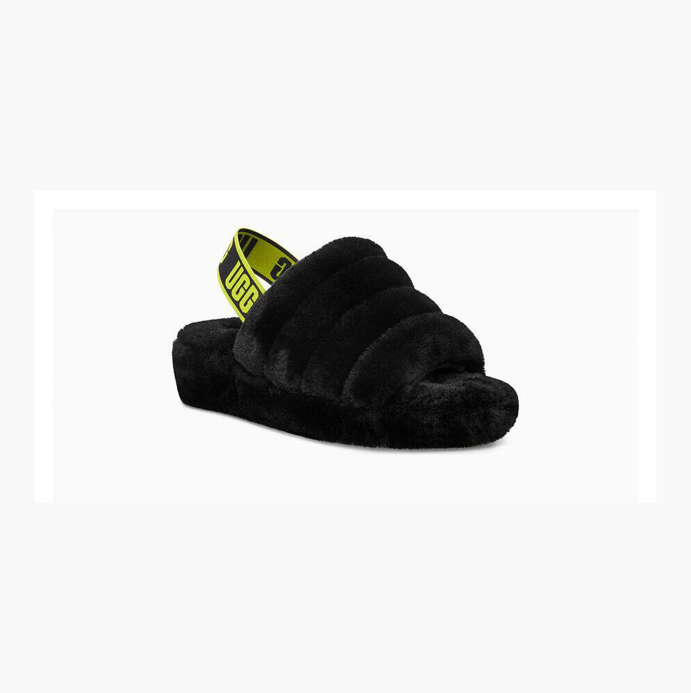 UGG Fluff Yeah Sundae Plattformstofflor Dam Svarta Gula | ZJP5R9ZK