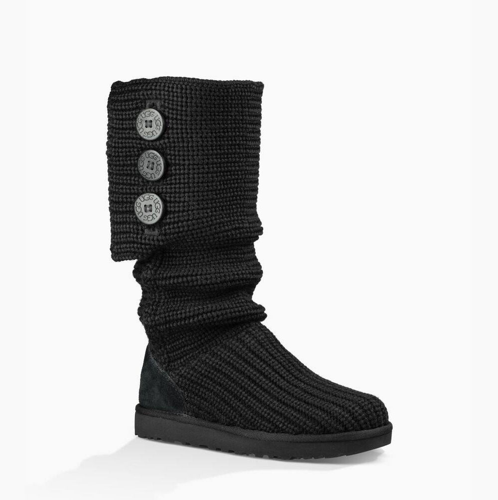 UGG Klassiska Cardy Sweater Boots Dam Svarta | BRU4ZJPH
