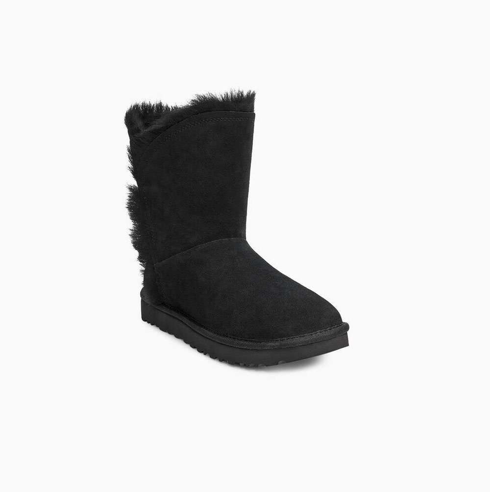 UGG Klassiska Fluff High-Low Korta Stövlar Dam Svarta | HPADOCW2