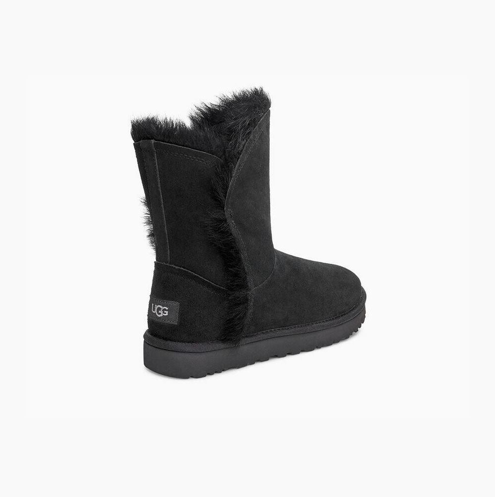 UGG Klassiska Fluff High-Low Korta Stövlar Dam Svarta | HPADOCW2