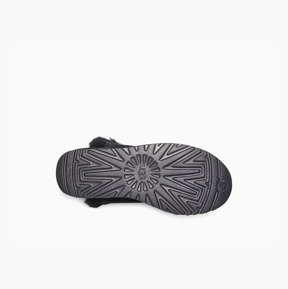UGG Klassiska Fluff High-Low Korta Stövlar Dam Svarta | HPADOCW2