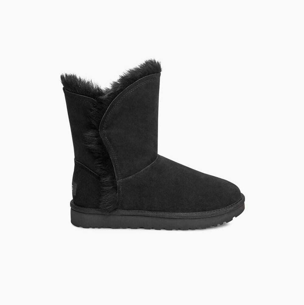 UGG Klassiska Fluff High-Low Korta Stövlar Dam Svarta | HPADOCW2