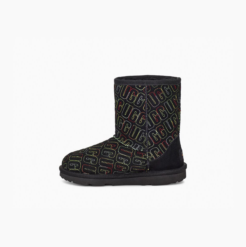 UGG Klassiska II Tryck Stitch Classic Boots Barn Svarta | J4ZBAVKH