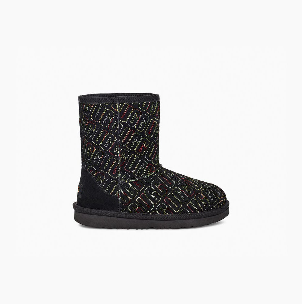 UGG Klassiska II Tryck Stitch Classic Boots Barn Svarta | J4ZBAVKH