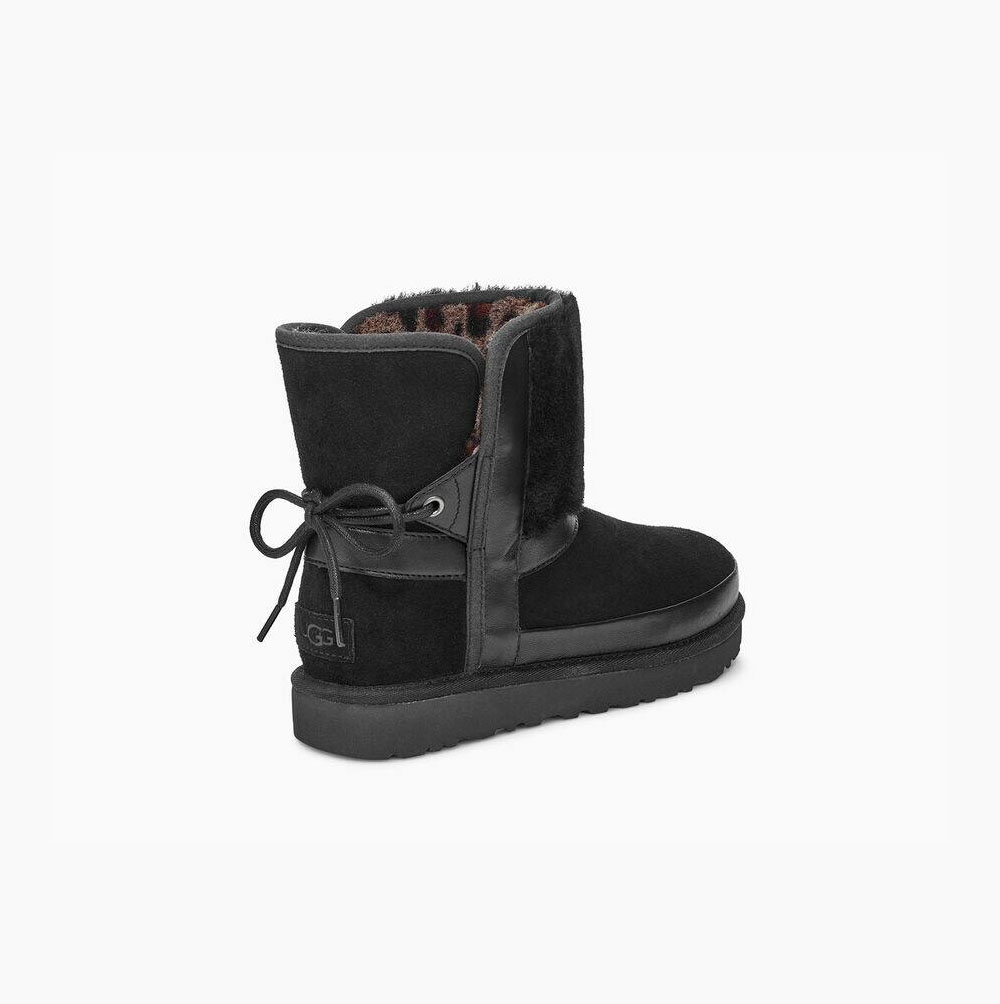 UGG Klassiska Leopard lined bow Classic Boots Dam Svarta | 75VWOQLE