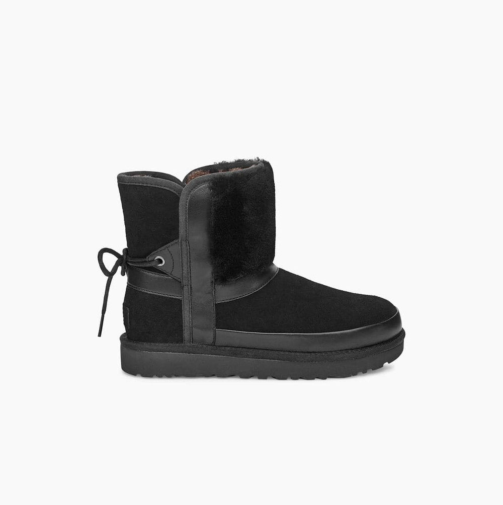 UGG Klassiska Leopard lined bow Classic Boots Dam Svarta | 75VWOQLE