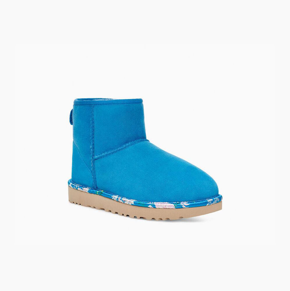 UGG Klassiska Mini Floral Classic Boots Dam Blå | 8DHRUPE9