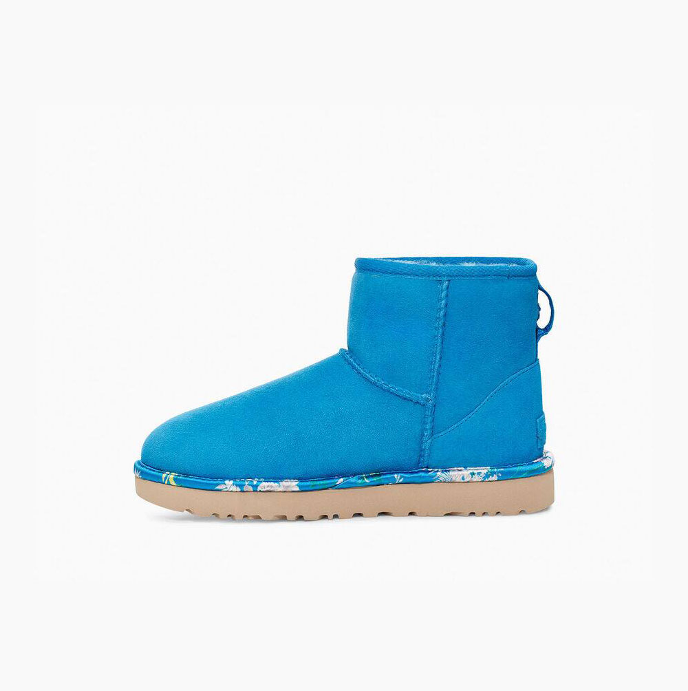 UGG Klassiska Mini Floral Classic Boots Dam Blå | 8DHRUPE9