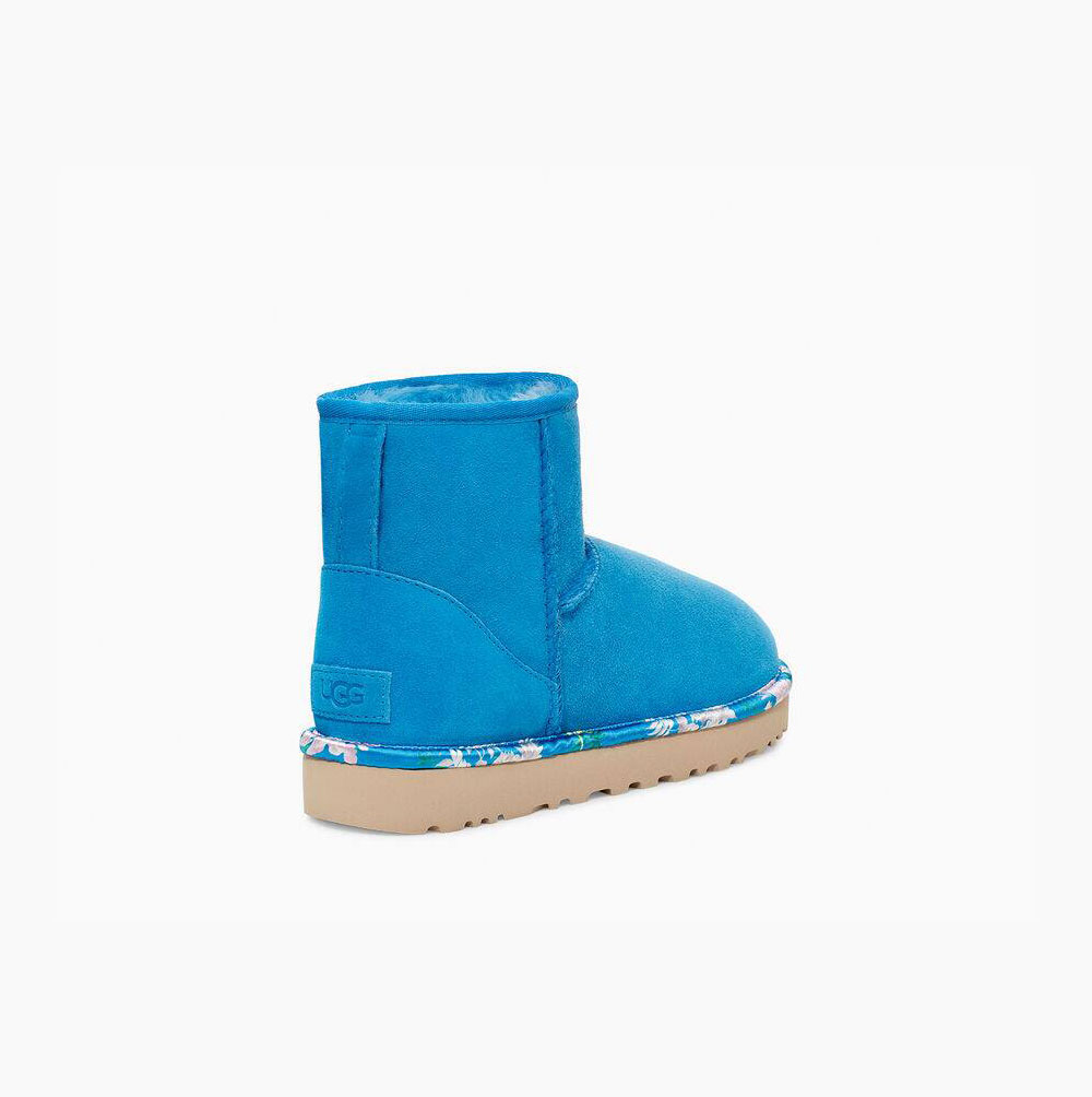 UGG Klassiska Mini Floral Classic Boots Dam Blå | 8DHRUPE9