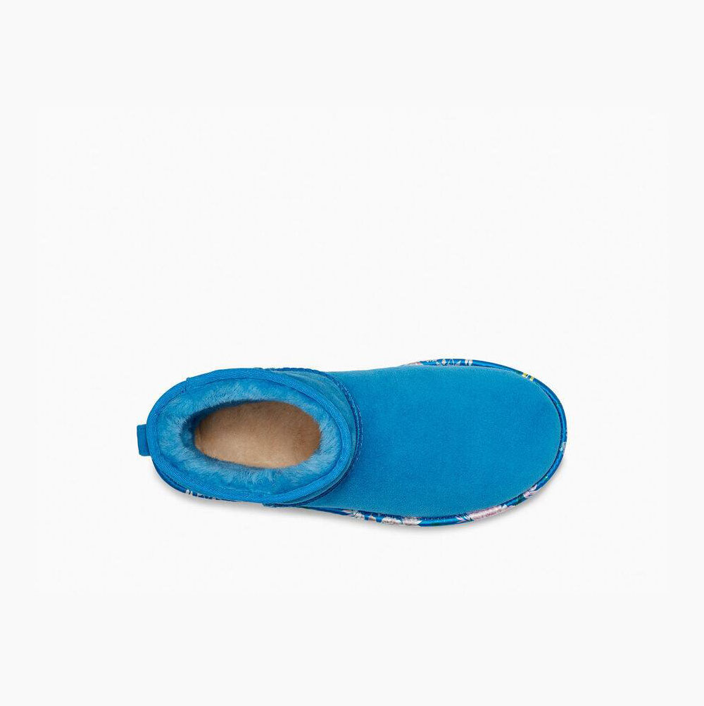 UGG Klassiska Mini Floral Classic Boots Dam Blå | 8DHRUPE9