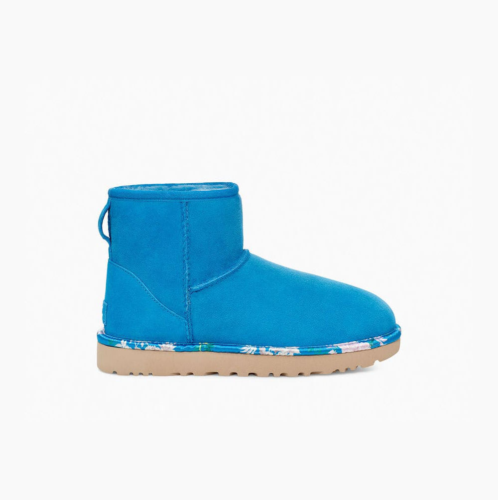 UGG Klassiska Mini Floral Classic Boots Dam Blå | 8DHRUPE9
