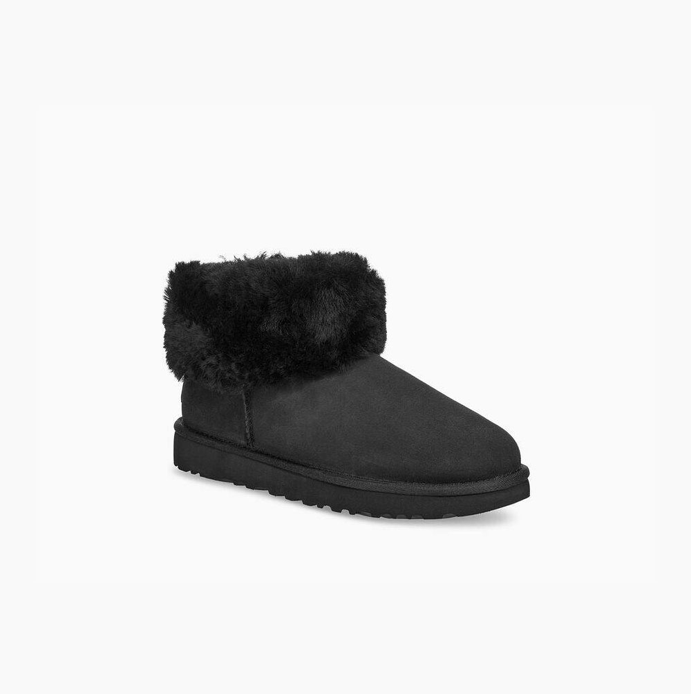 UGG Klassiska Mini Fluff Classic Boots Dam Svarta | HTHJQYFY
