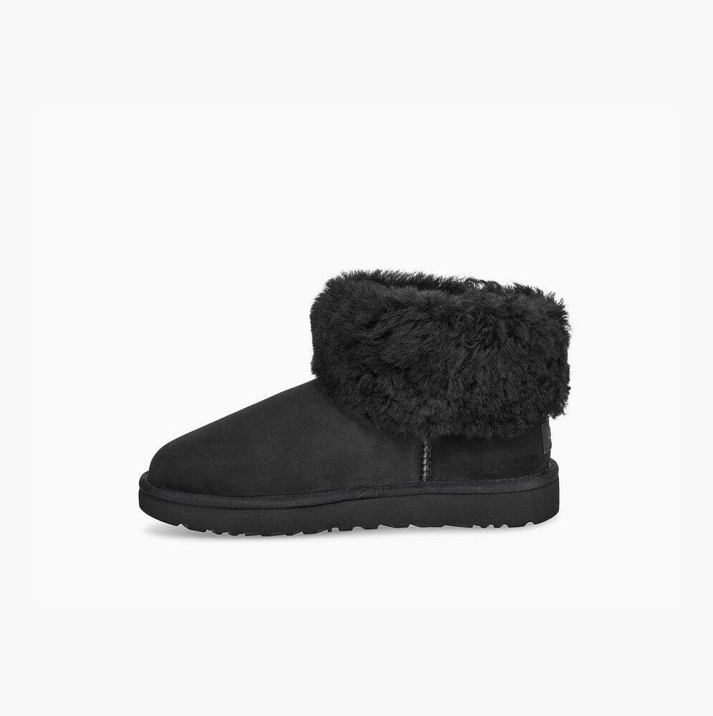 UGG Klassiska Mini Fluff Classic Boots Dam Svarta | HTHJQYFY