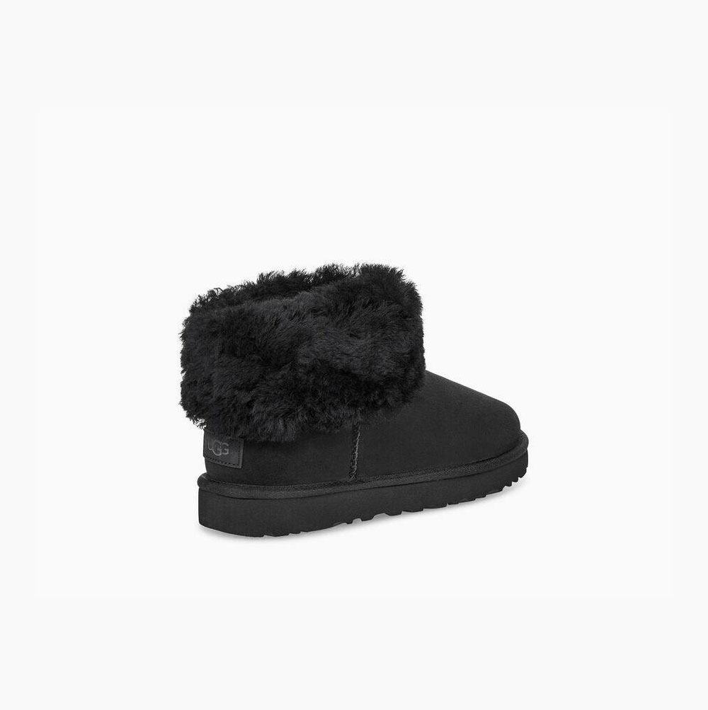 UGG Klassiska Mini Fluff Classic Boots Dam Svarta | HTHJQYFY