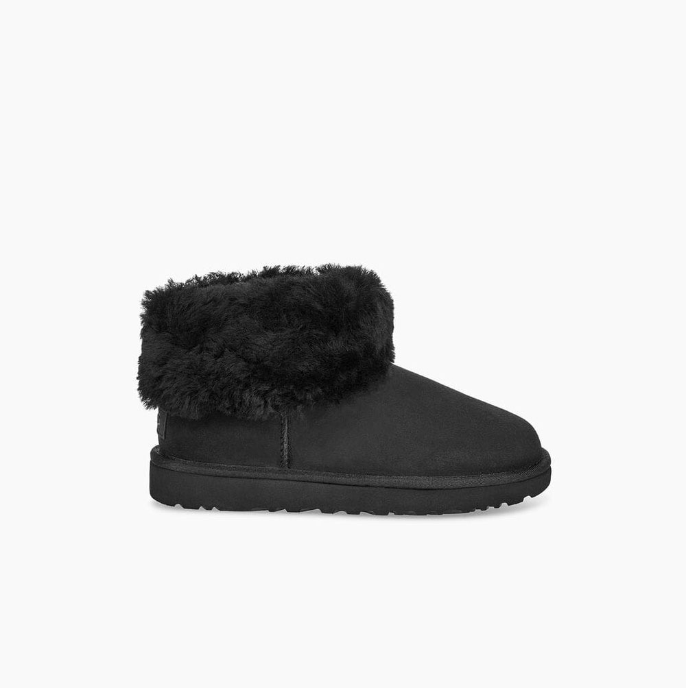 UGG Klassiska Mini Fluff Classic Boots Dam Svarta | HTHJQYFY