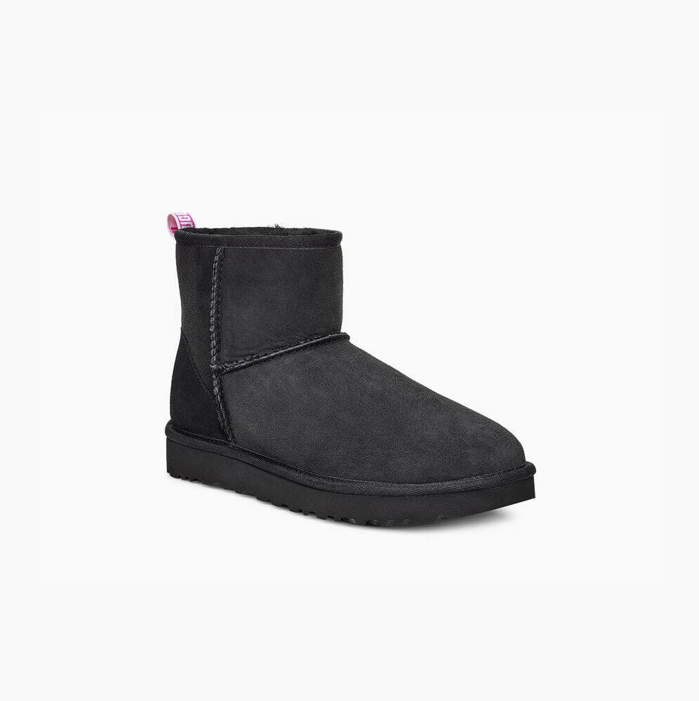 UGG Klassiska Mini II Tryck Logo Classic Boots Dam Svarta Rosa | M4ZJESTC
