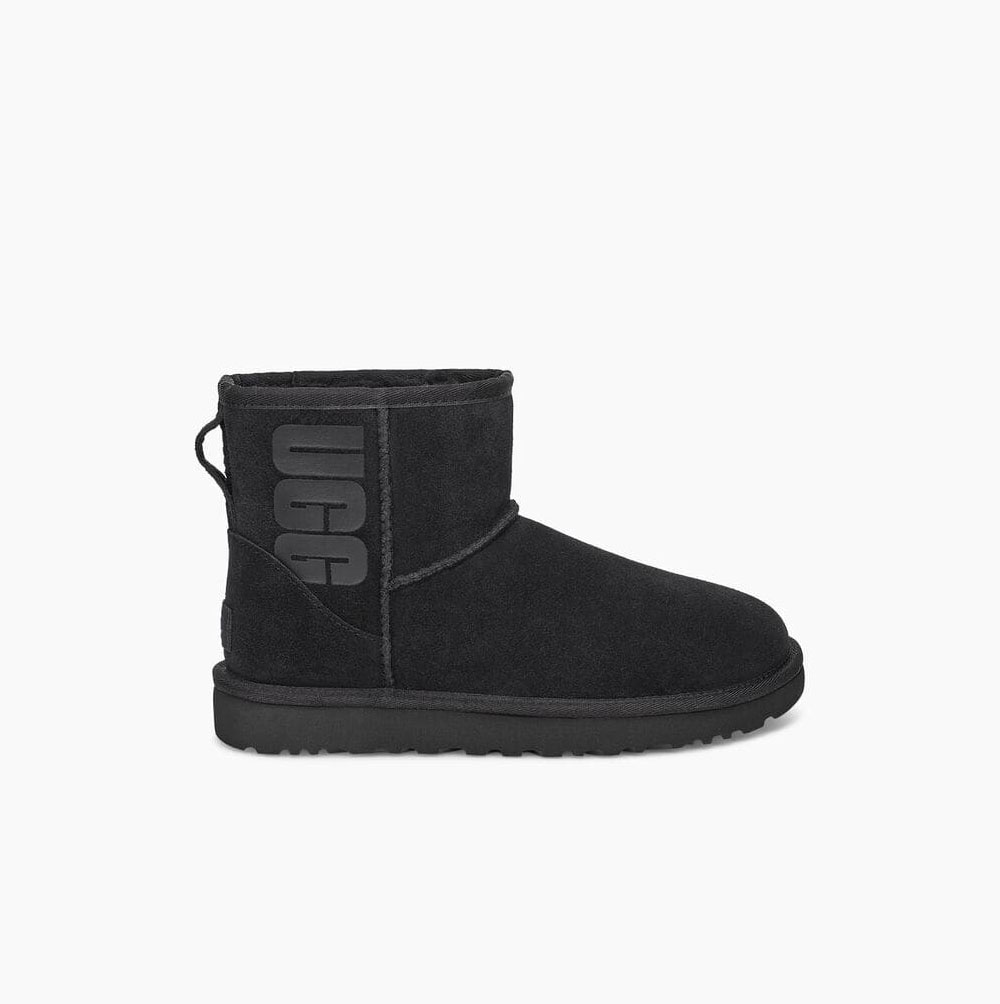UGG Klassiska Mini Rubber Logo Classic Boots Dam Svarta | JYQ9F5CI