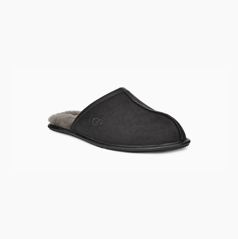UGG Scuff Läder Tofflor Herr Svarta | TJO9GQ6C