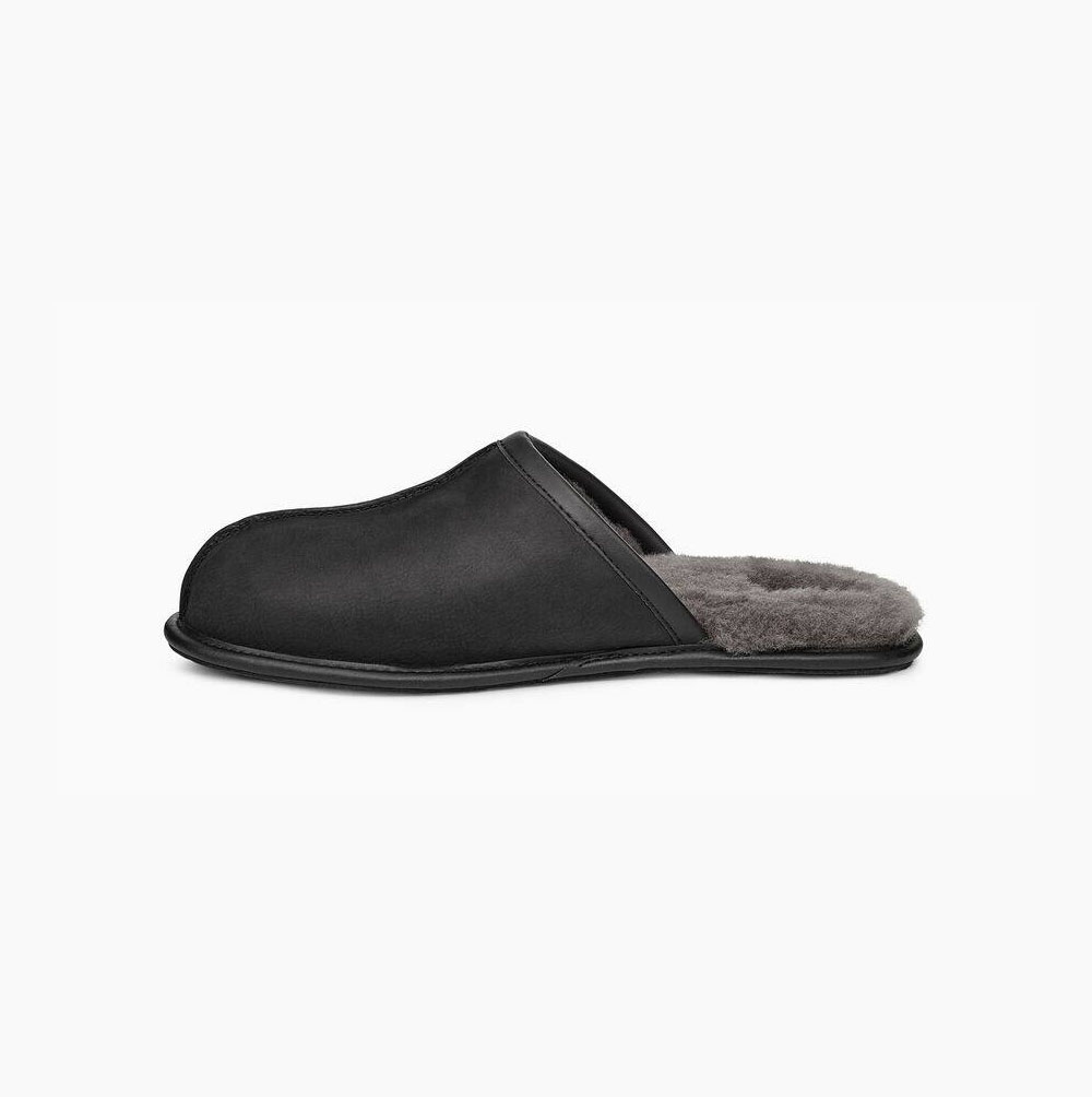 UGG Scuff Läder Tofflor Herr Svarta | TJO9GQ6C