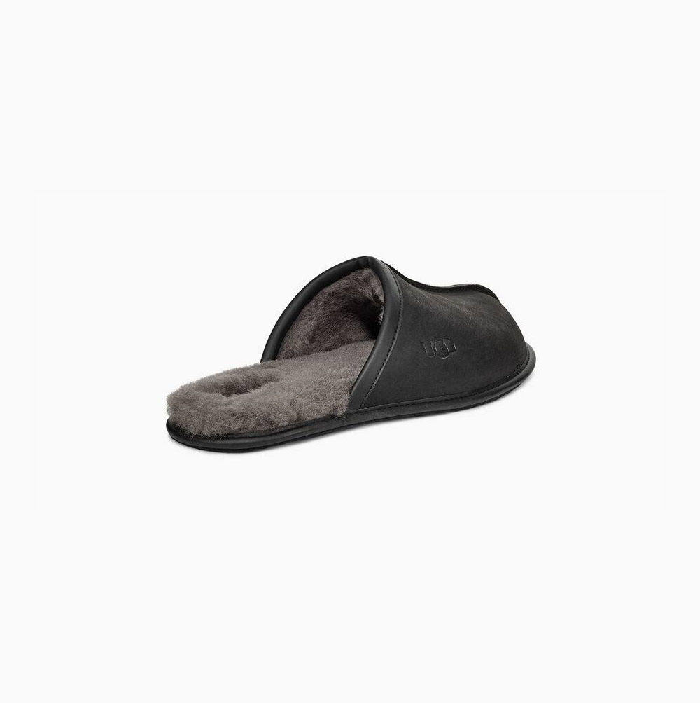 UGG Scuff Läder Tofflor Herr Svarta | TJO9GQ6C