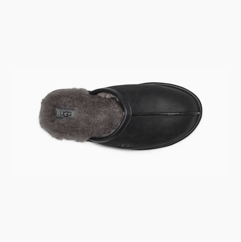 UGG Scuff Läder Tofflor Herr Svarta | TJO9GQ6C