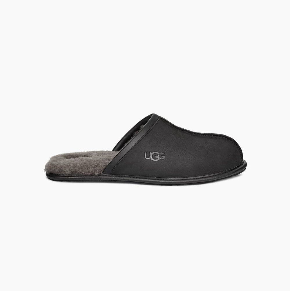 UGG Scuff Läder Tofflor Herr Svarta | TJO9GQ6C