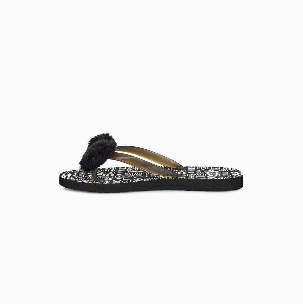 UGG Simi Fluff Manifesto Flip Flop Dam Svarta | Z3GCUR9N