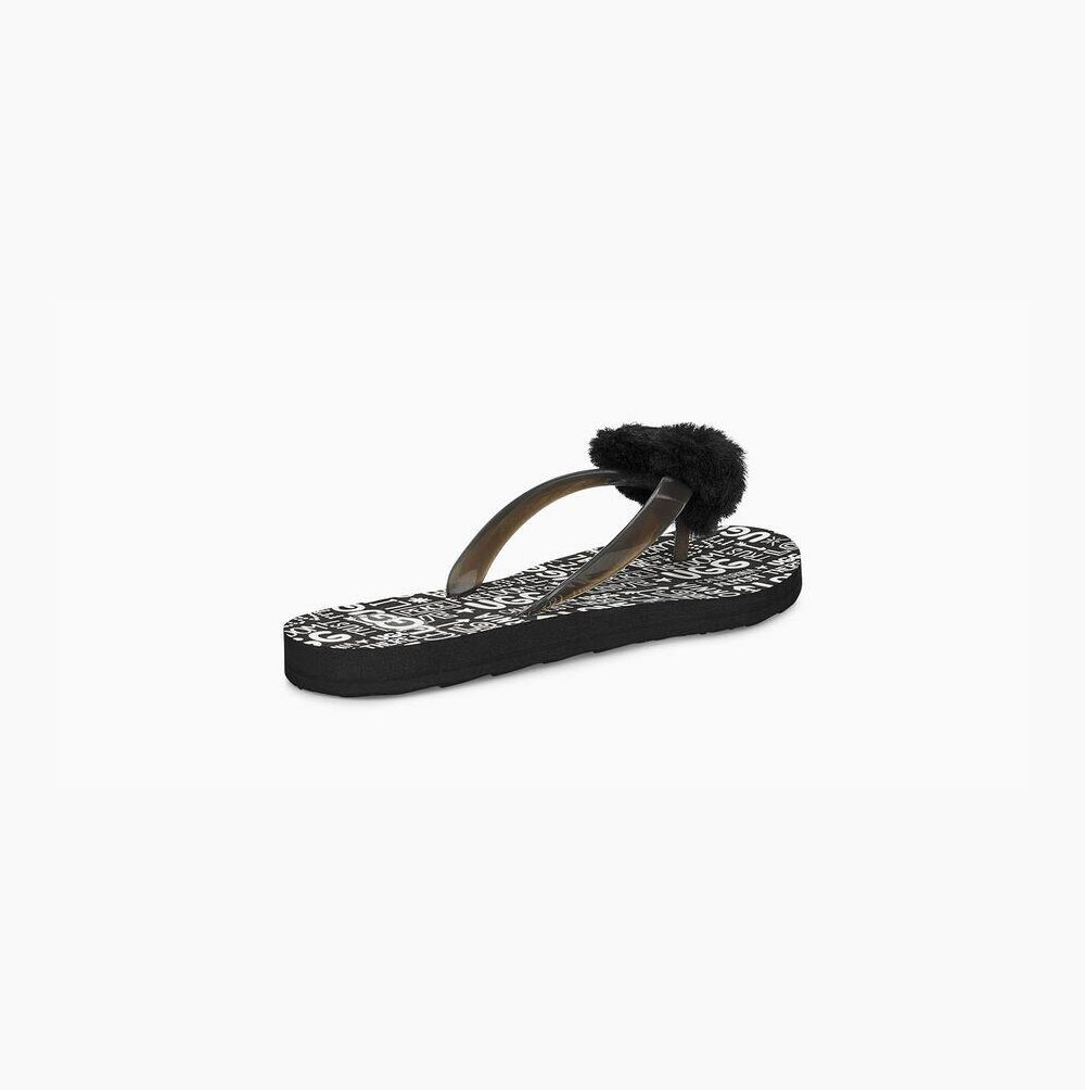 UGG Simi Fluff Manifesto Flip Flop Dam Svarta | Z3GCUR9N