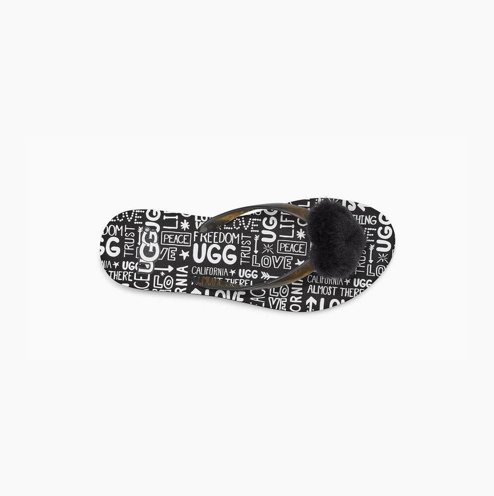 UGG Simi Fluff Manifesto Flip Flop Dam Svarta | Z3GCUR9N