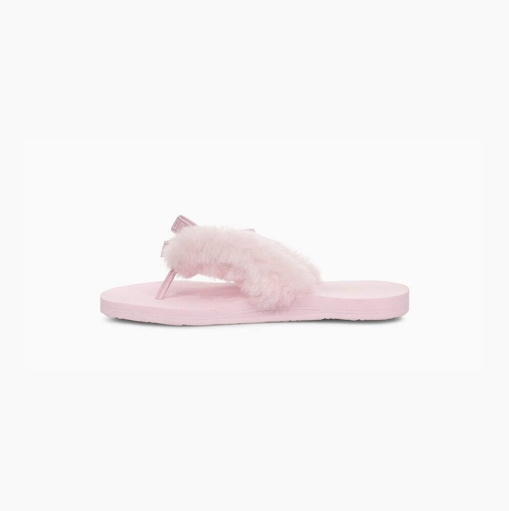 UGG Sunset Tryck Fur Flip Flop Dam Grå Rosa | 08JCT6GR