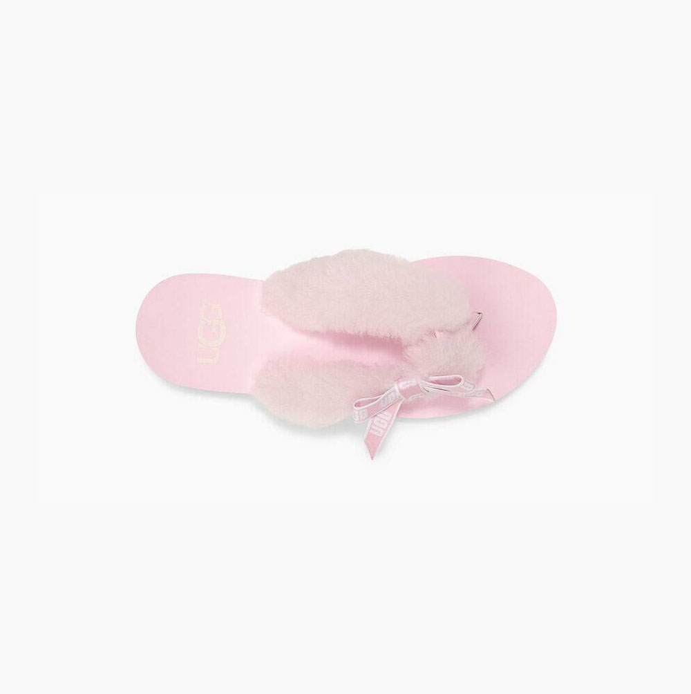 UGG Sunset Tryck Fur Flip Flop Dam Grå Rosa | 08JCT6GR